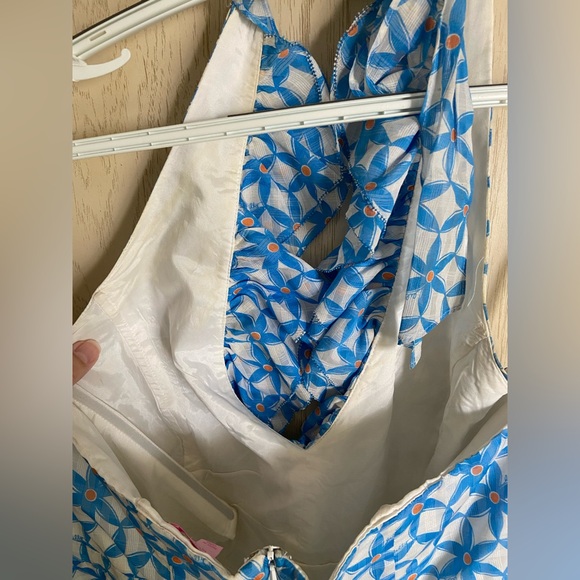 Lilly Pulitzer Dexter Dress Blue Starfruit Ruffle Halter Silk Blend Size 14 Read - Picture 7 of 15